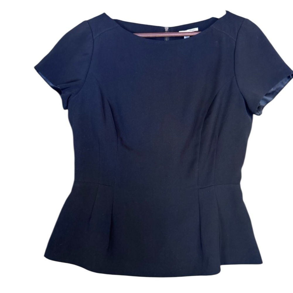 Halogen Black Business Dress Top, Short Sleeve with Zippered Back, Lined
